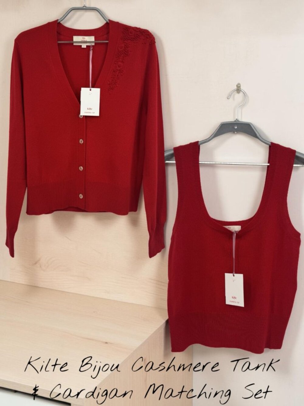 Kilte Collection Cashmere Bijou Tank and Cardigan Sweater Matching Set size 2-M